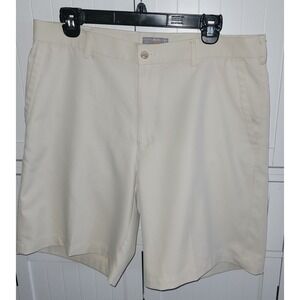 Peter Millar Wicking Golf Shorts Flat Front Khaki Beige Men's Size 35‎